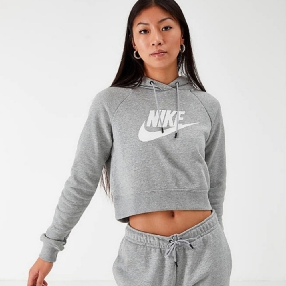 Nike Women's Logo Cropped Hoodie - Heather Gray